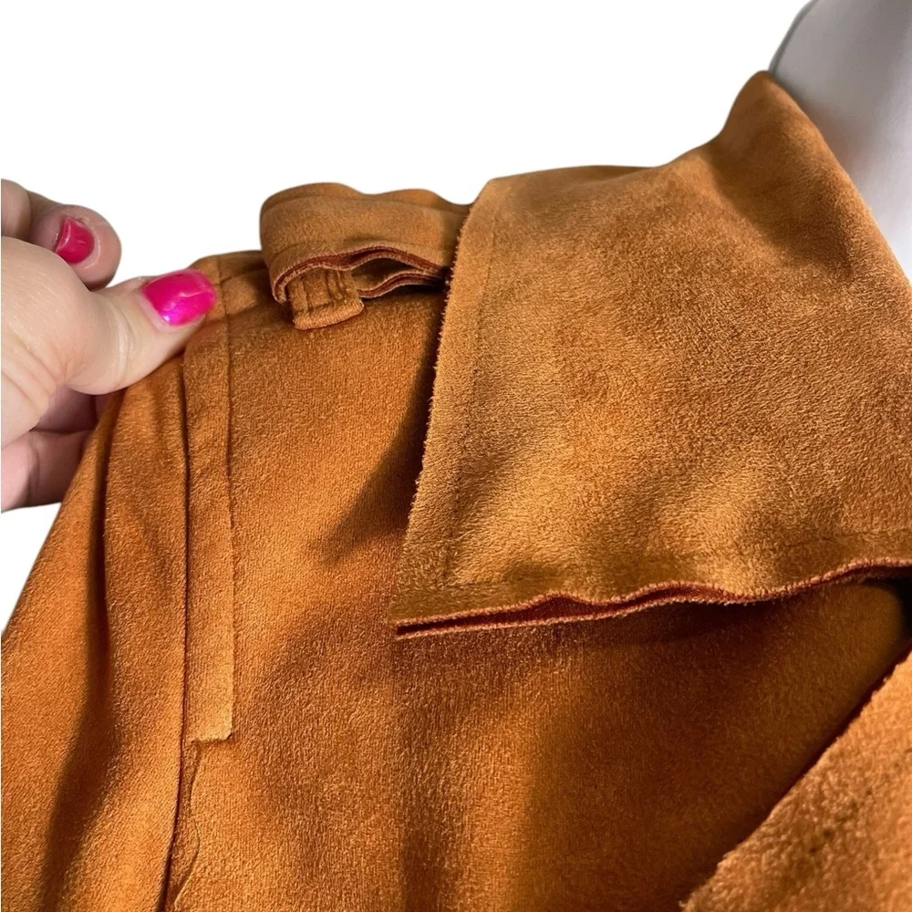 Ookie & LaLa coat size medium burnt orange faux suede trench coat jacket‎ 🧡